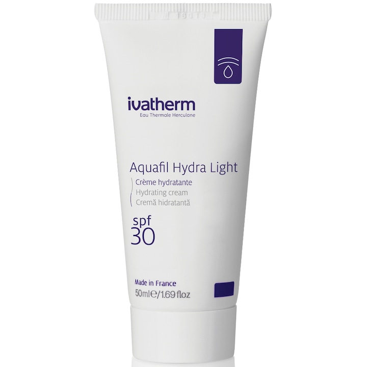 Crema hidratanta Aquafil Hydra Light, Ivatherm, cu protectie solara SPF 30, pentru pielea sensibila, 50 ml