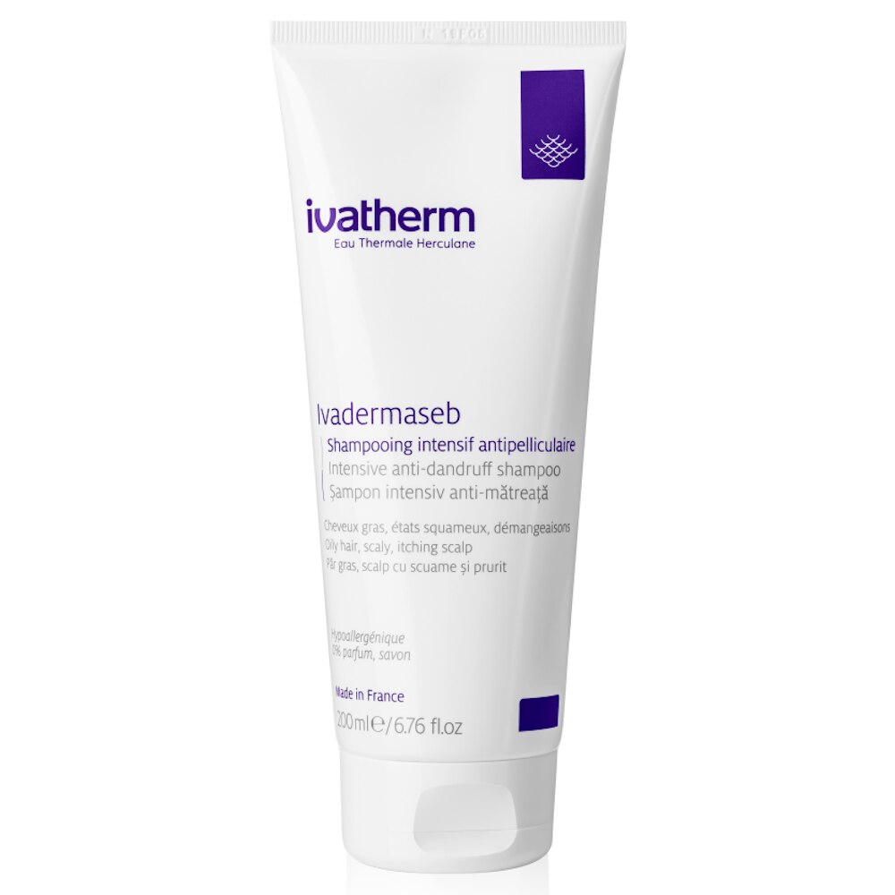 Sampon intensiv anti-matreata Ivadermaseb, Ivatherm, pentru scalp iritat cu scuame, 200 ml