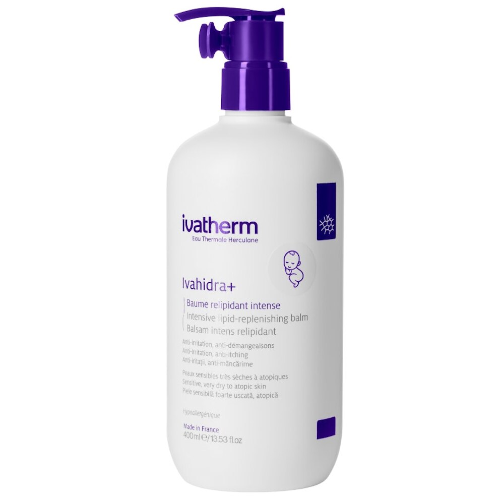 Balsam relipidant Ivahidra+, Ivatherm, crema hidratanta pentru piele foarte uscata si iritata, 400 ml