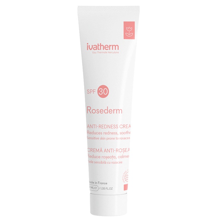 Crema tratament cuperoza Rosederm, Ivatherm, cu protectie solara SPF 30, pentru piele sensibila cu rozacee, 40 ml