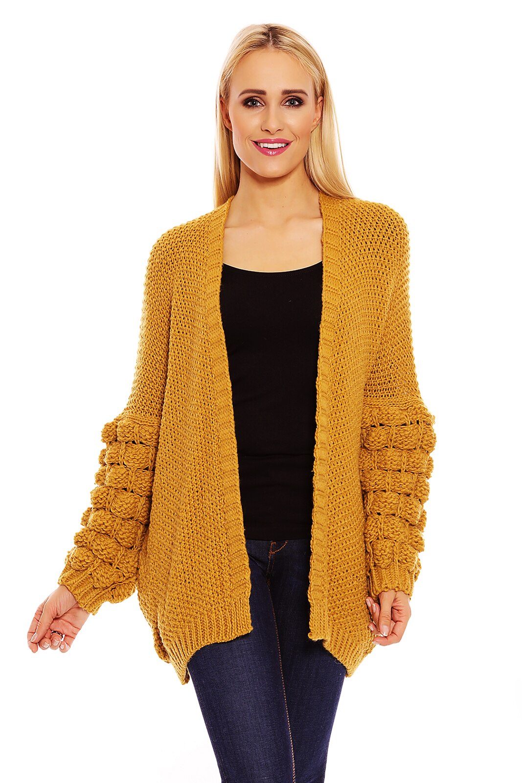 Pulover dama calduros , model cardigan, Camel, S-L
