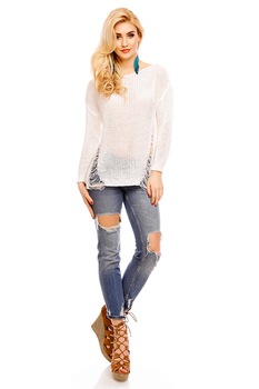 Pulover din tricot cu taieturi laterale, alb ,marimea uni Pulover din tricot cu taieturi laterale, alb ,marimea uni