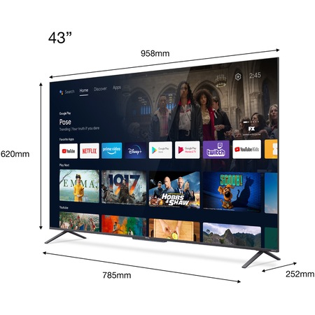 Televizor TCL 43C721 108 cm, Smart Android, 4K Ultra HD, QLED, Clasa G