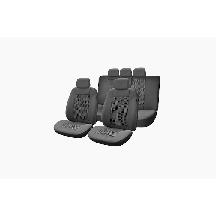 Универсален комплект покривала за столче за кола, Луксозен, Текстилен материал, 11 части, Smartic®, черен/черен