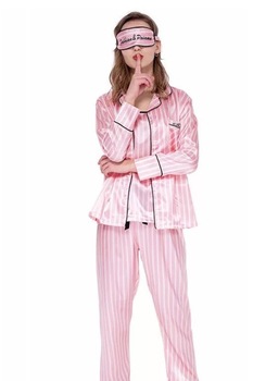 Set pijama 7 piese, Herablum®, Secret Dreams, material satinat, Alb/Roz Set pijama 7 piese, Herablum®, Secret Dreams, material satinat, Alb/Roz