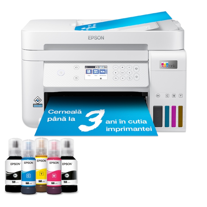 Multifunctional inkjet color CISS Epson EcoTank L6276, A4, ADF, Wireless, Alb