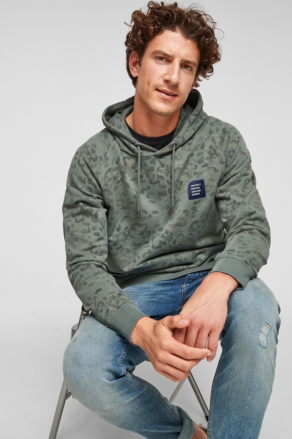 s.Oliver, Hanorac de bumbac cu model abstract, Verde feriga