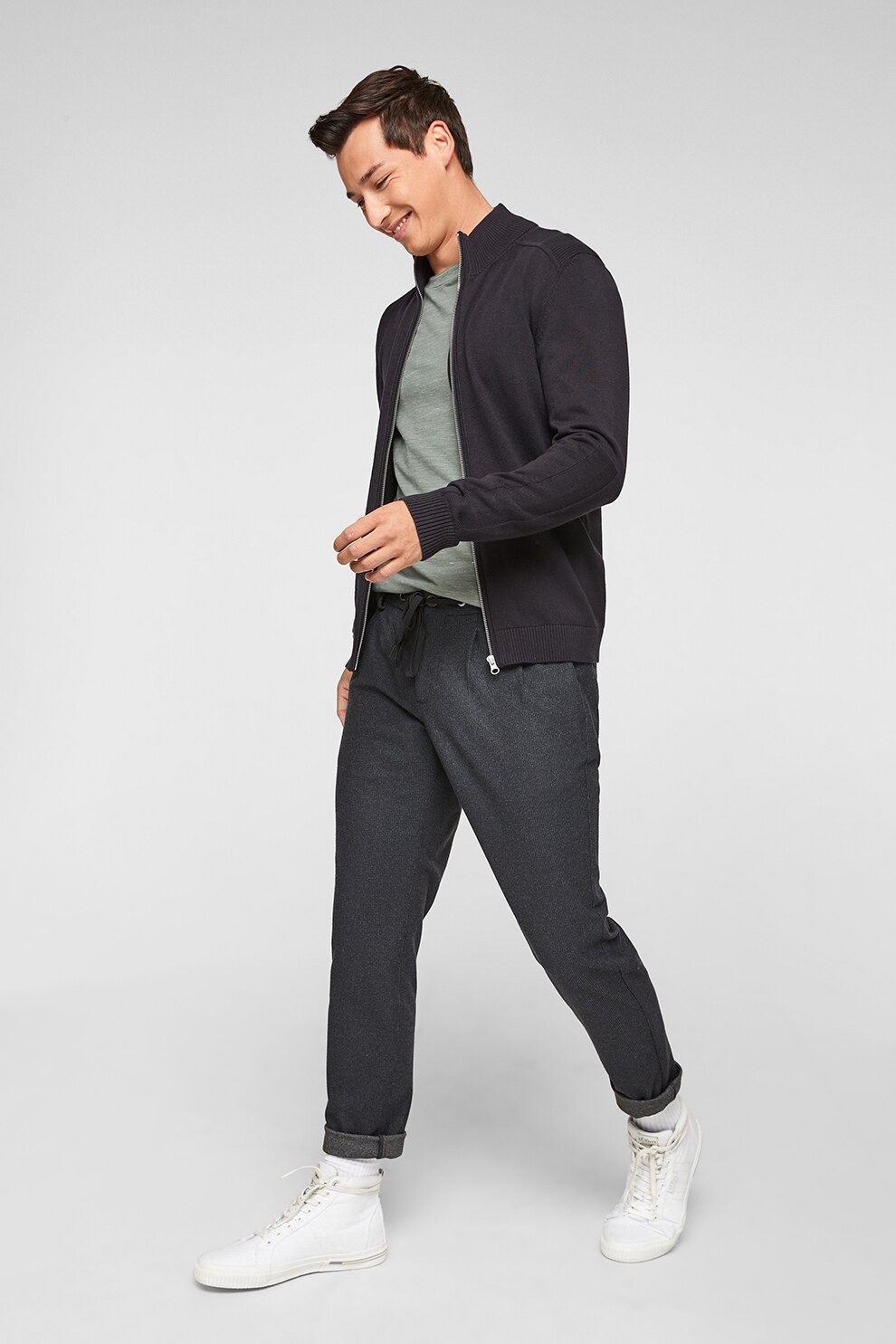 s.Oliver, Bluza din amestec de bumbac cu decolteu la baza gatului, Gri cenusa