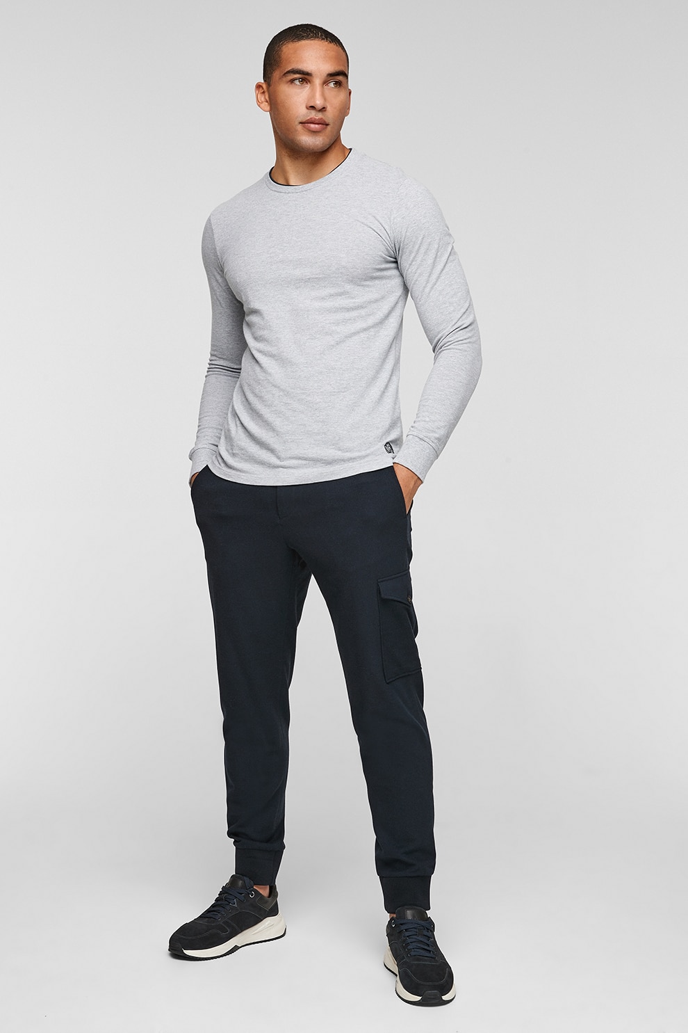 s.Oliver, Bluza din amestec de bumbac cu decolteu la baza gatului, Gri deschis melange