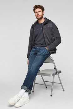 s.Oliver, Bluza sport cu decolteu la baza gatului si terminatii striate, Bleumarin s.Oliver, Bluza sport cu decolteu la baza gatului si terminatii striate, Bleumarin