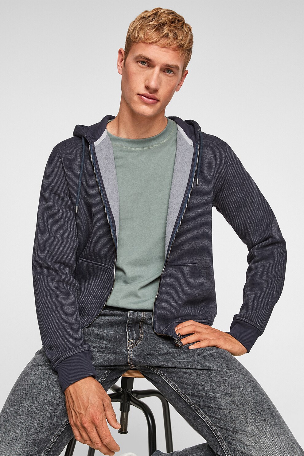 s.Oliver, Hanorac regular fit cu aspect striat, Bleumarin