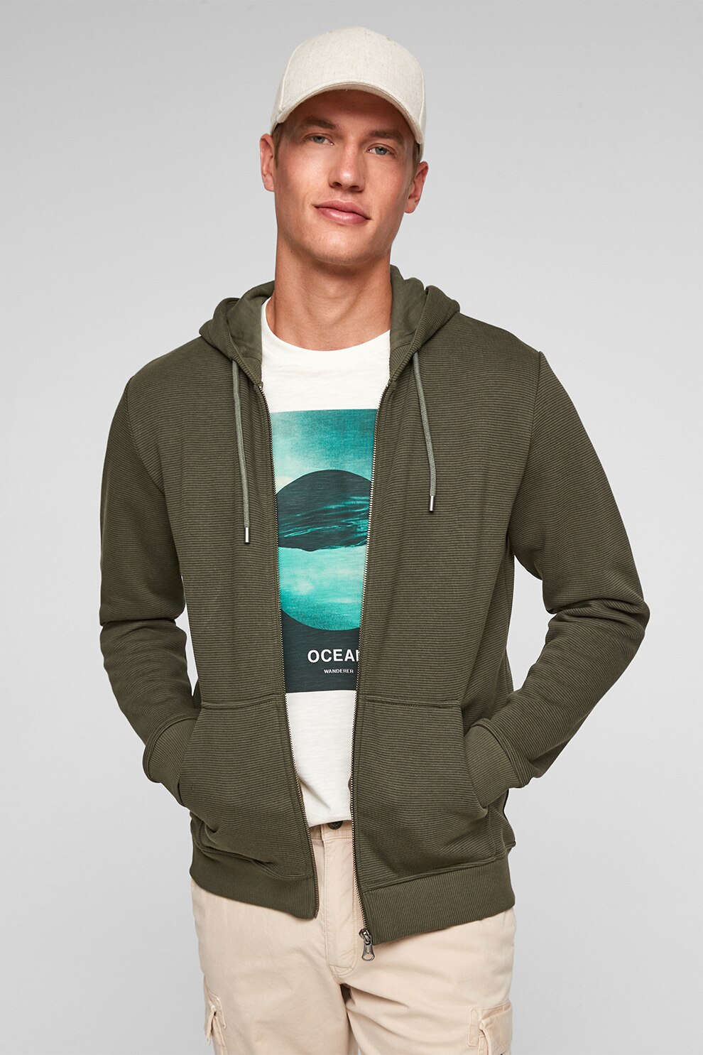 s.Oliver, Hanorac regular fit cu aspect striat, Verde feriga