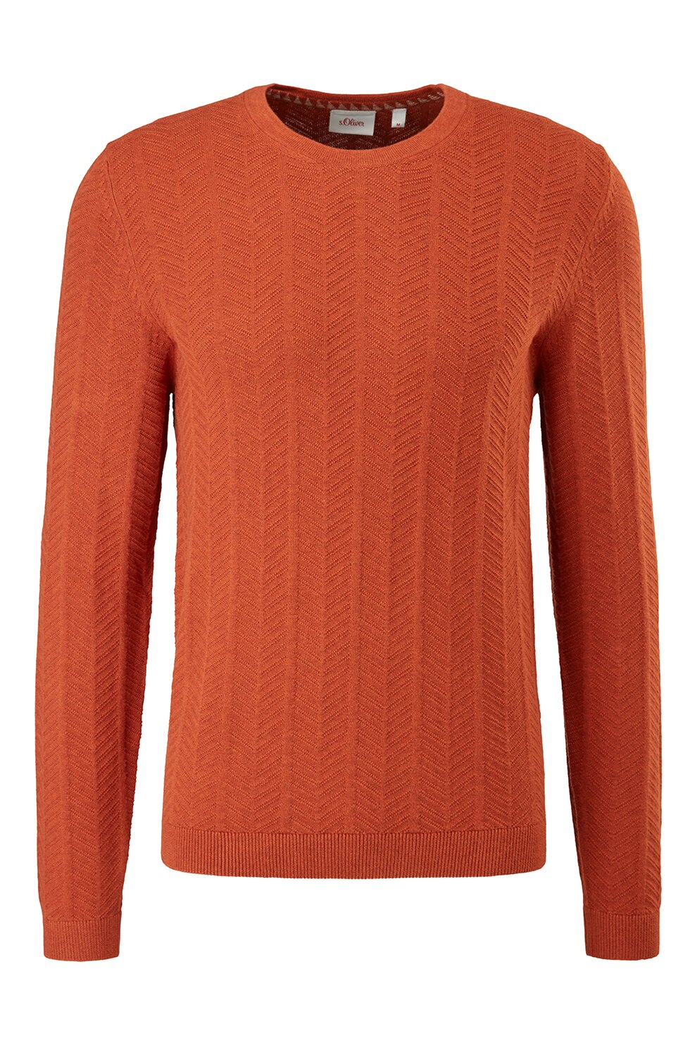 s.Oliver, Pulover cu decolteu la baza gatului si aspect texturat, Oranj stins
