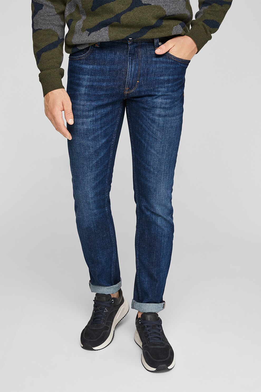 s.Oliver, Blugi slim fit cu aspect decolorat, Albastru inchis