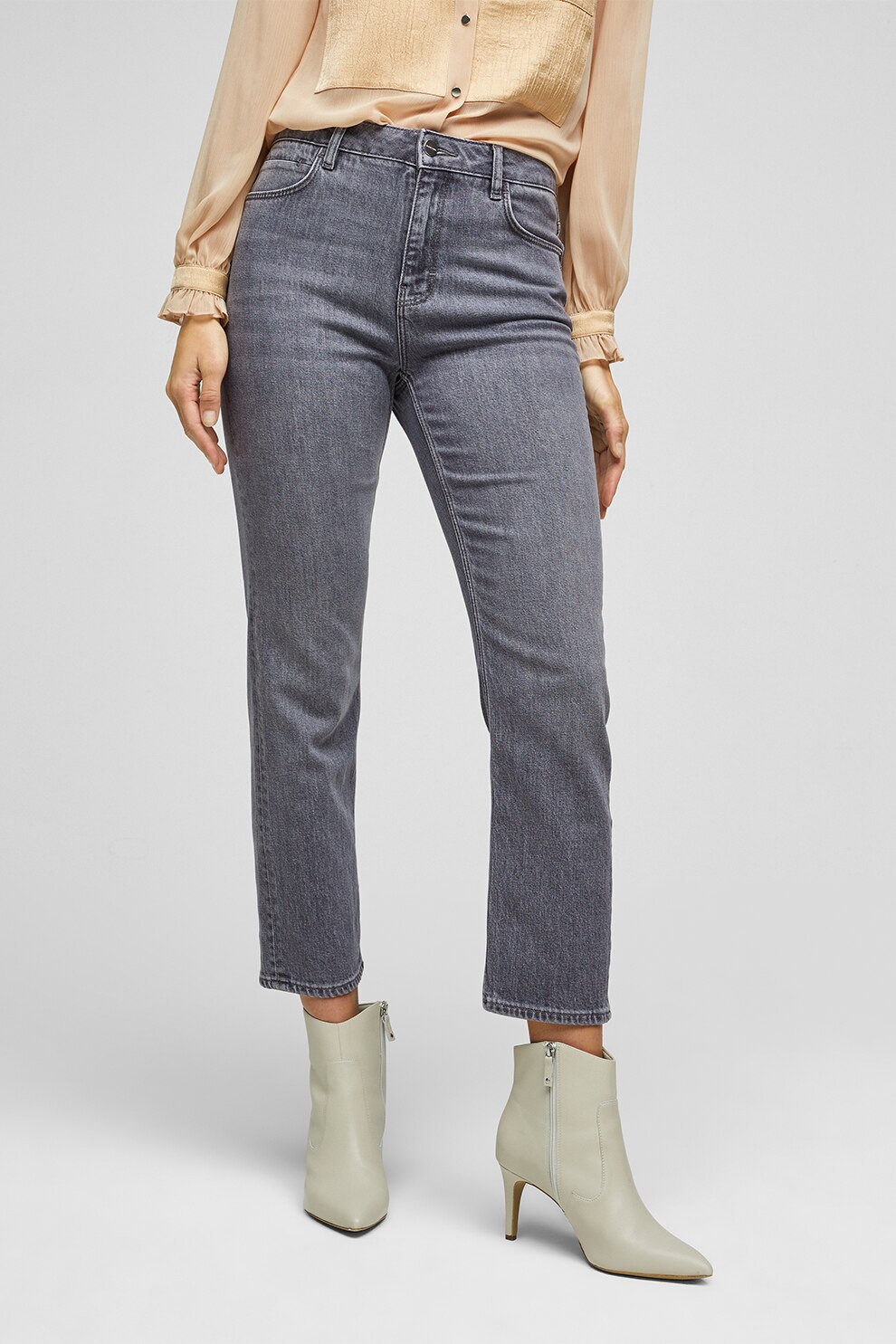 s.Oliver, Blugi regular fit cu talie inalta, Gri