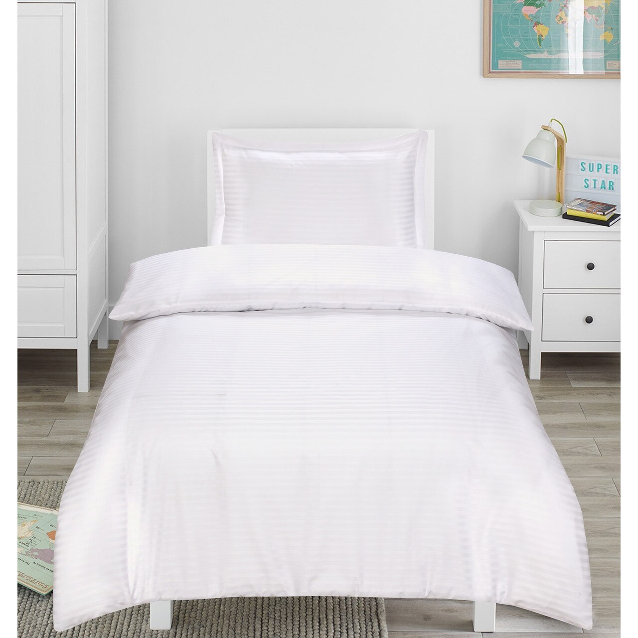 Set lenjerie de pat single, Hotel Line, Bedora, 250 TC, 150x240 cm, amestec bumbac, alb