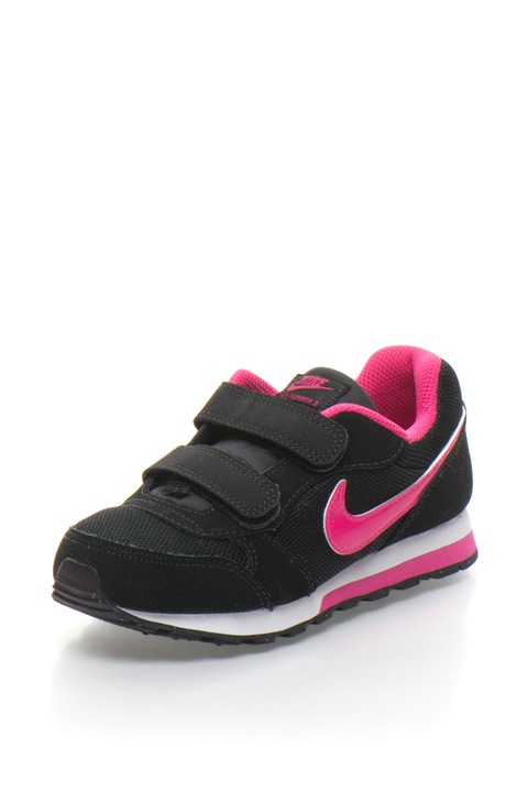 Nike, Pantofi sport de piele peliculizata cu insertii de plasa Runner 2, Negru/Roz aprins, 28 1/2 EU