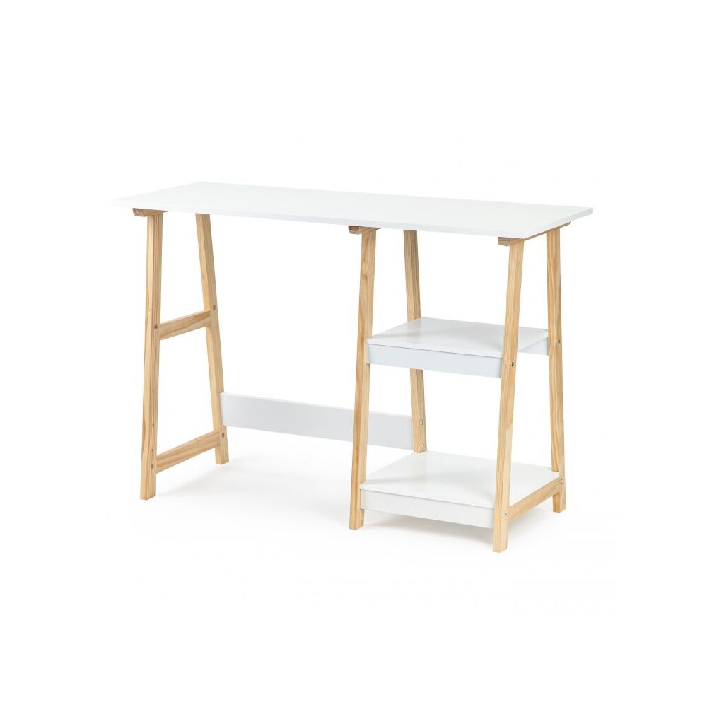 Birou sau Masa de Toaleta, Bigshot BS0010WN, 2 Rafturi, Multifunctional, 110 x 76 x 40 cm, Alb