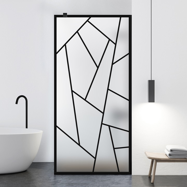 Paravan dus walk-in Aqua Roy® Black, model Atlas negru, feronerie full inox negru mat, sticla 8 mm mata, securizata, anticalcar, 90x195 cm