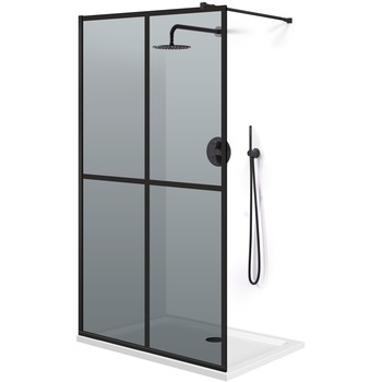 Paravan dus walk-in 80x195cm AQUA ROY BLACK, tratament Enduro Clean, model BASIC , sticla gri 8mm, profil negru Paravan dus walk-in 80x195cm AQUA ROY BLACK, tratament Enduro Clean, model BASIC , sticla gri 8mm, profil negru