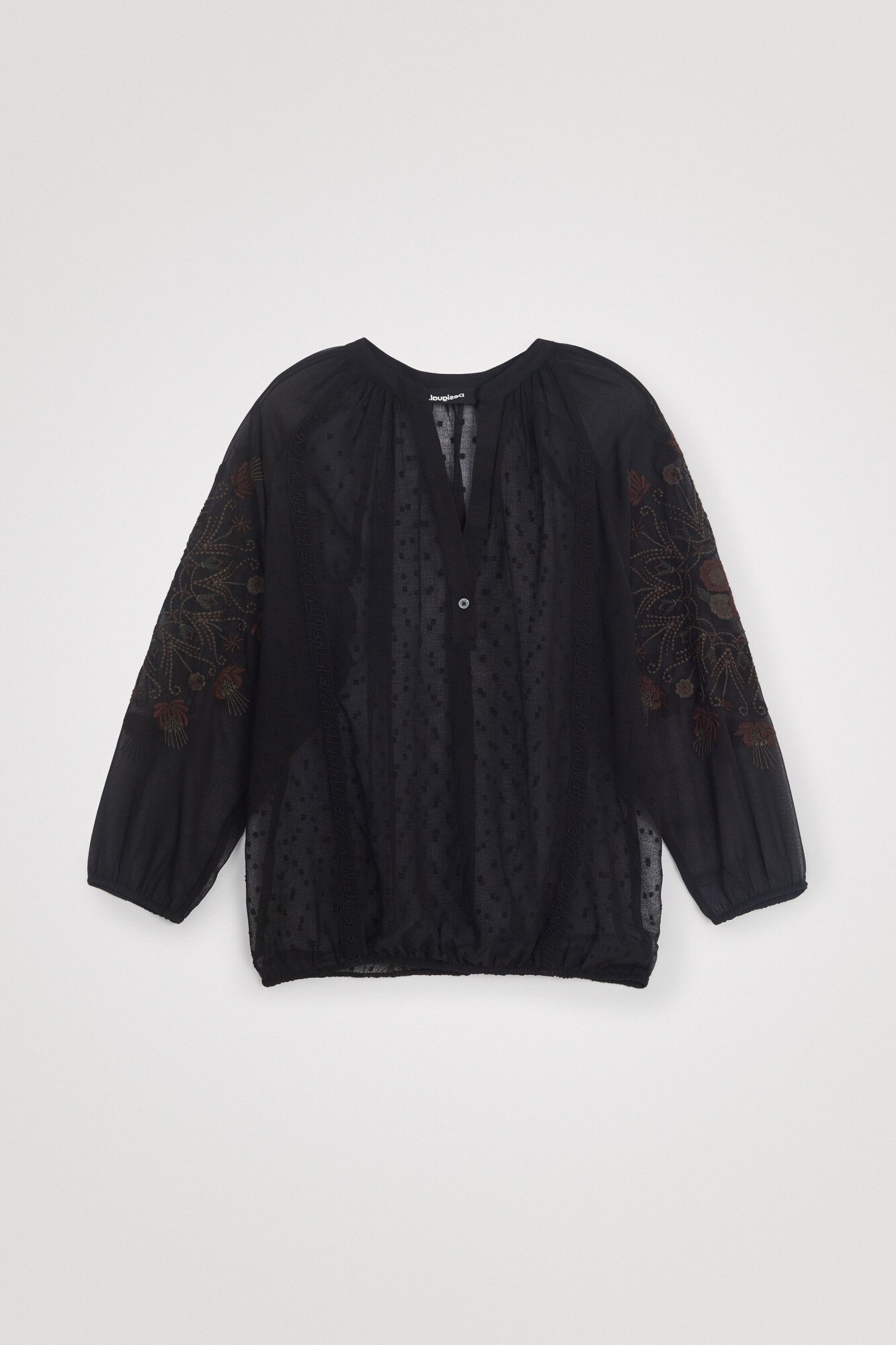 Bluza cu maneci 3/4 si broderie, Desigual