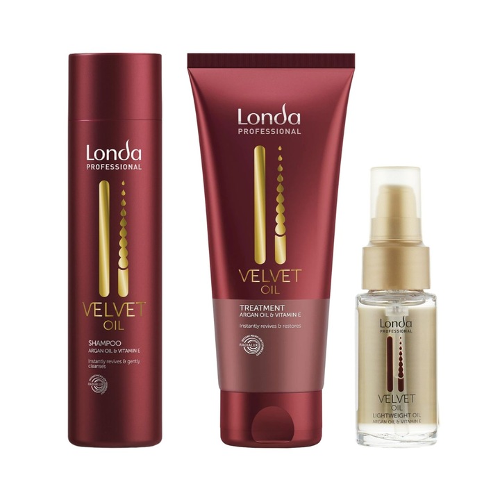 Set Londa Velvet Oil pentru calatorii Sampon 250ml + Tratament 200ml + Ulei 30ml