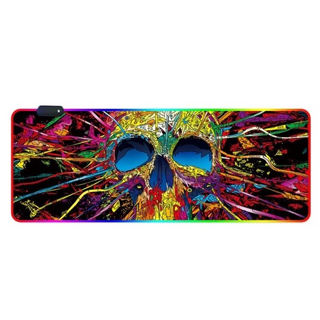 Mouse pad gaming cu iluminare led RGB 90x40cm craniu, DARO