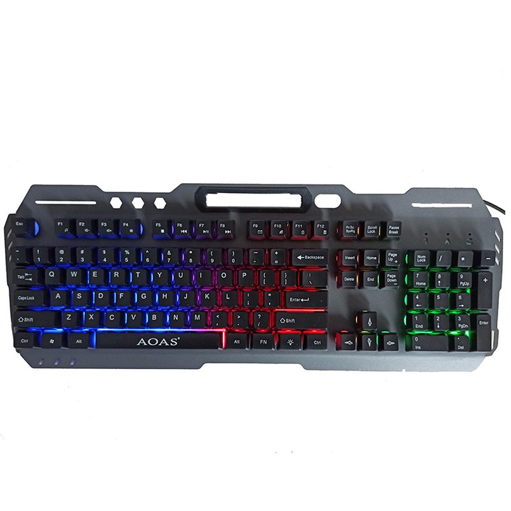 Tastatura, Cu fir, Iluminata RGB, Cablu 1.5m, Confortabila, Ergonomica, Usoara, Waterproof, Negru