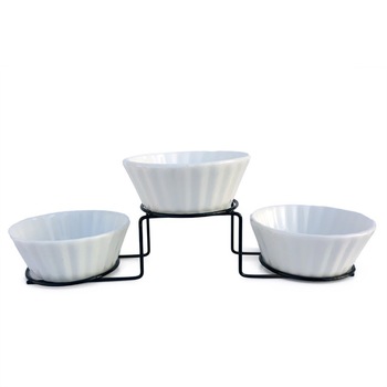 Suport metalic cu manere, cu 3 boluri din ceramica,24x8cm Suport metalic cu manere, cu 3 boluri din ceramica,24x8cm
