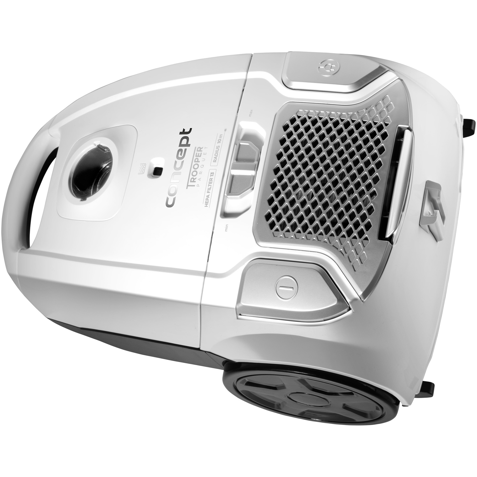 Aspirator cu sac Concept Trooper Parquet VP8090, 700W, capacitate 3l, perie parchet, filtru lavabil HEPA 13, Alb
