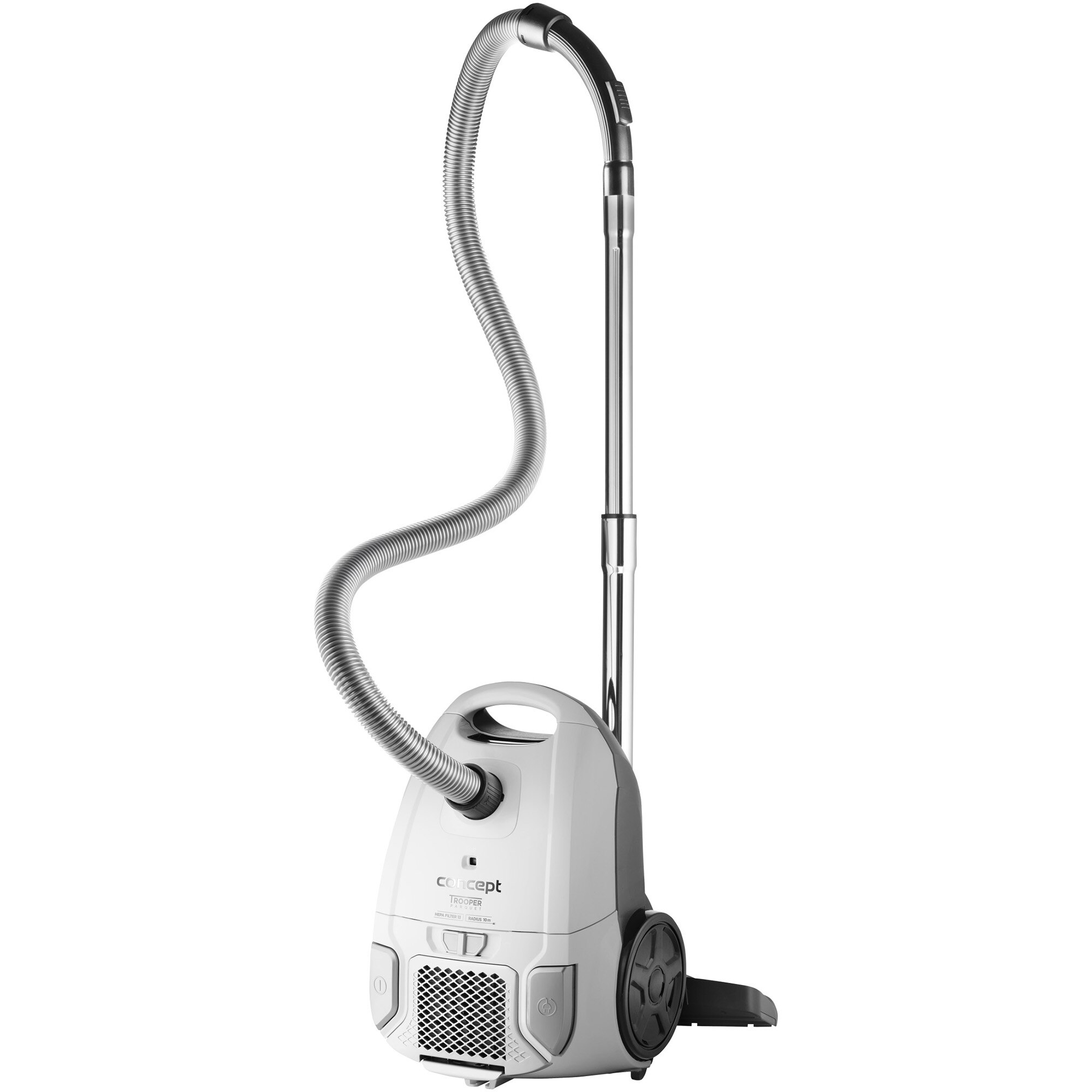 Aspirator cu sac Concept Trooper Parquet VP8090, 700W, capacitate 3l, perie parchet, filtru lavabil HEPA 13, Alb