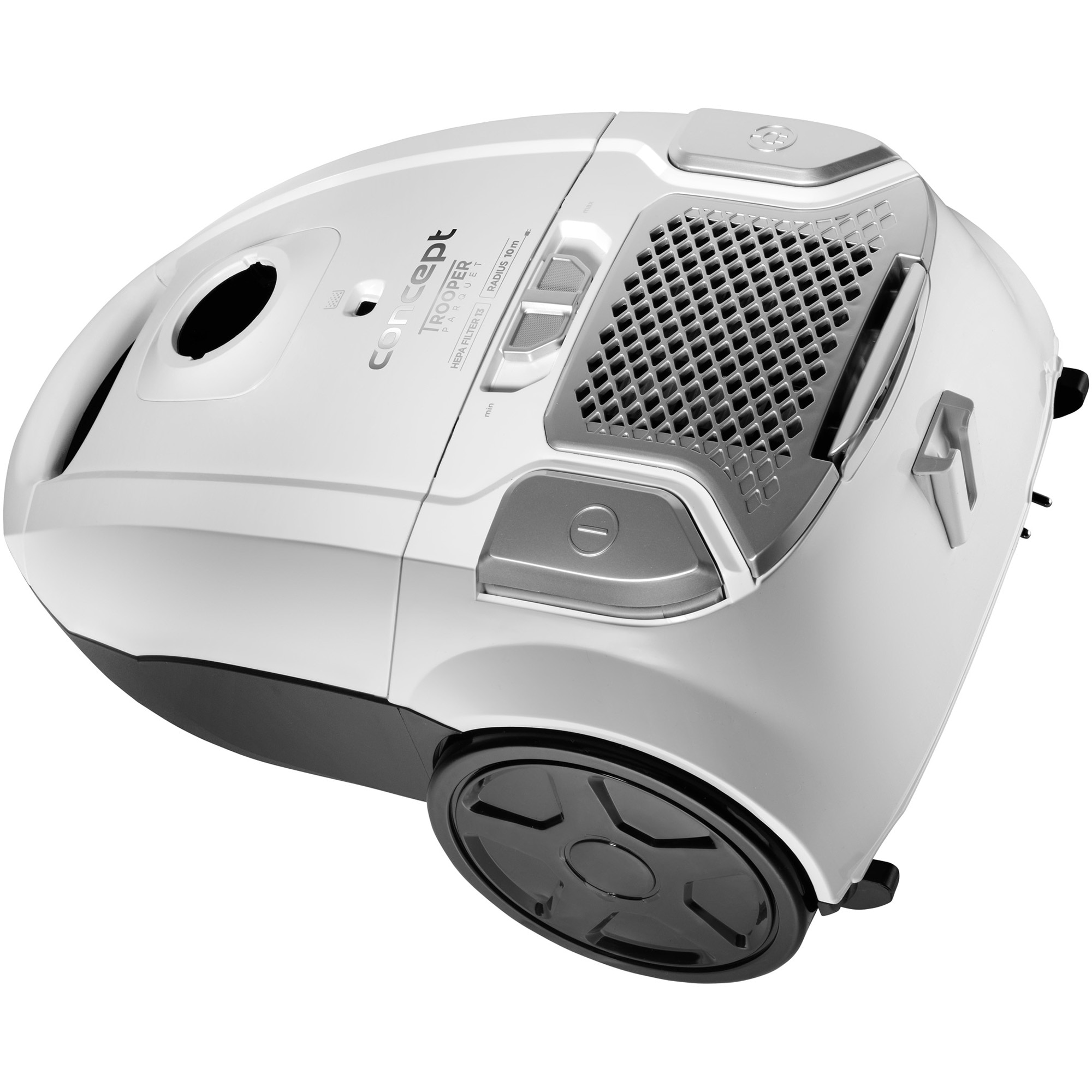 Aspirator cu sac Concept Trooper Parquet VP8090, 700W, capacitate 3l, perie parchet, filtru lavabil HEPA 13, Alb