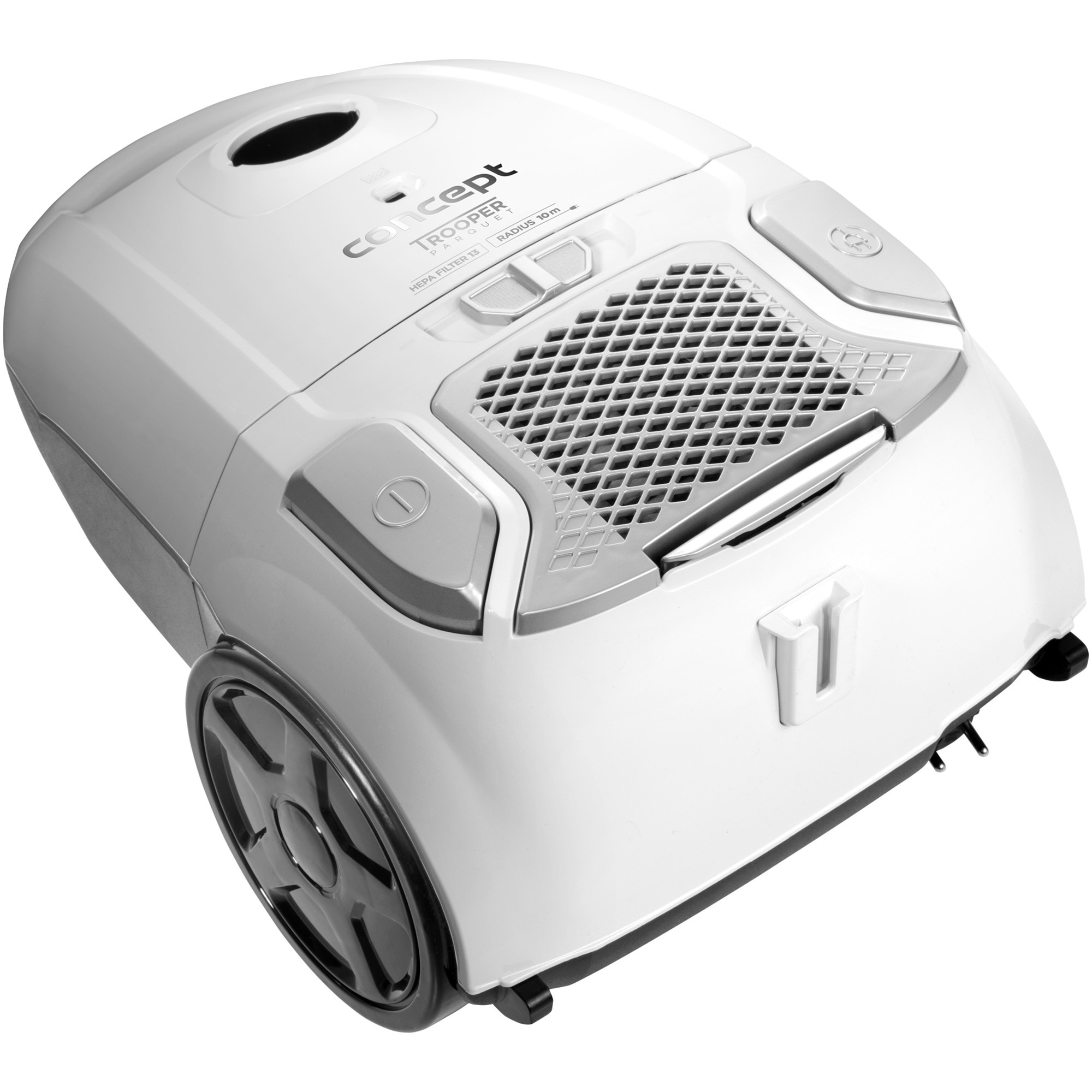 Aspirator cu sac Concept Trooper Parquet VP8090, 700W, capacitate 3l, perie parchet, filtru lavabil HEPA 13, Alb