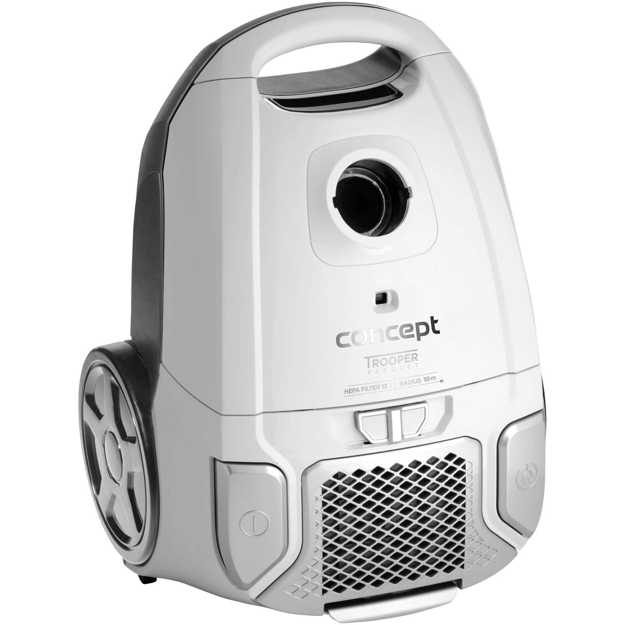 Aspirator cu sac Concept Trooper Parquet VP8090, 700W, capacitate 3l, perie parchet, filtru lavabil HEPA 13, Alb