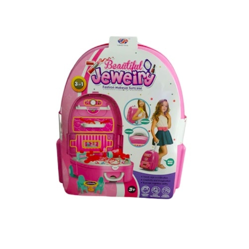 Troler Beautiful Jeweiry, Makeup Box, Roz, 23 piese