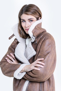 Big Star, Jacheta din piele ecologica cu captuseala din blana shearling sintetica, Maro camel Big Star, Jacheta din piele ecologica cu captuseala din blana shearling sintetica, Maro camel