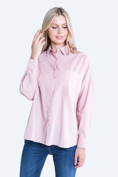 Big Star, Camasa cu maneci cazute si buzunar aplicat pe piept, Roz Big Star, Camasa cu maneci cazute si buzunar aplicat pe piept, Roz