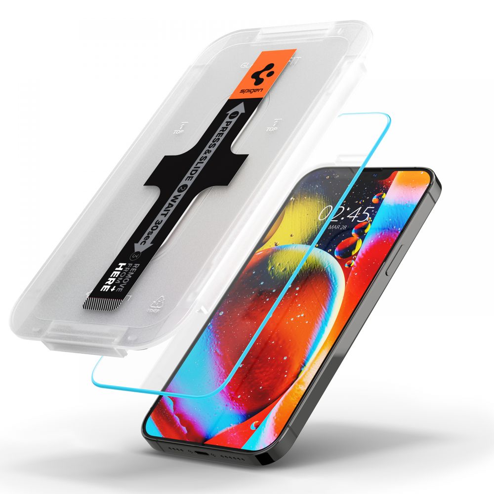 Set 2 folii sticla cu sistem de montare Case friendly Spigen GLAStR EZ FIT compatibil cu iPhone 13 Pro Max / 14 Plus