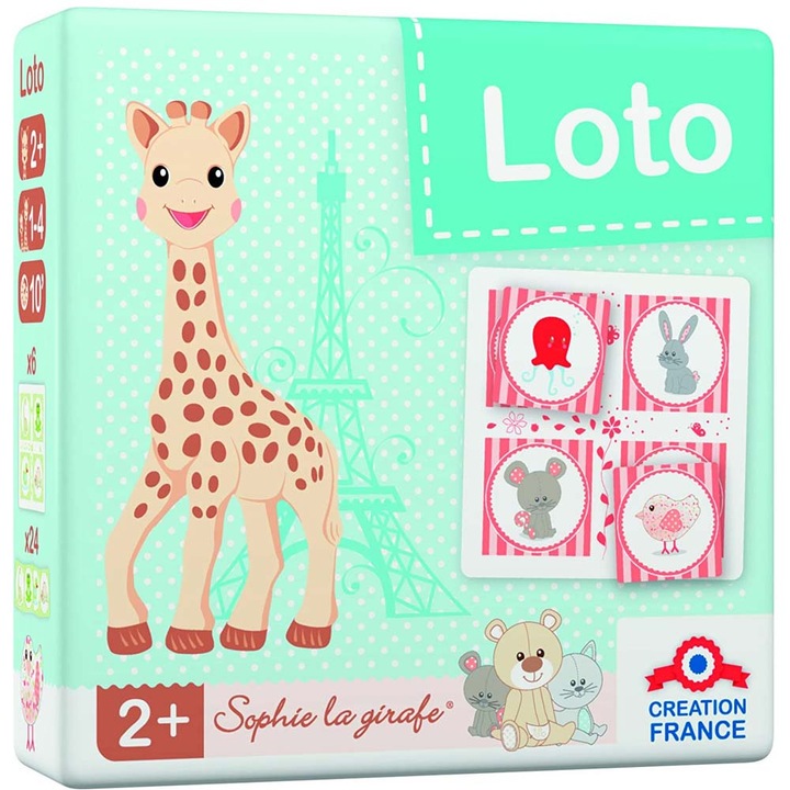 Gyermek szórakoztató lottójáték Chippo Sophie the Giraffe 230436 1-64, 1-4 játékos, 10 perc, 30 darab, Made in France