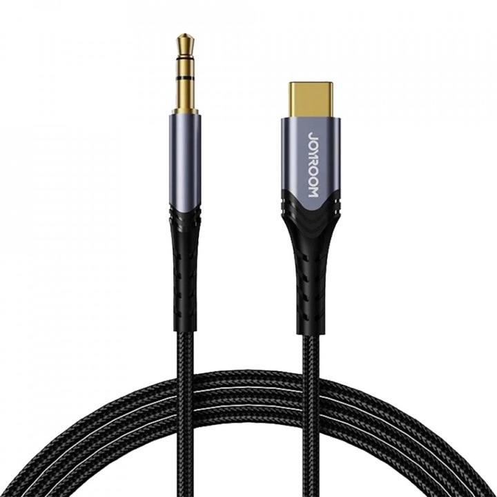 Стерео аудио кабел за данни AUX 3.5mm мини жак - USB тип C 1m черен