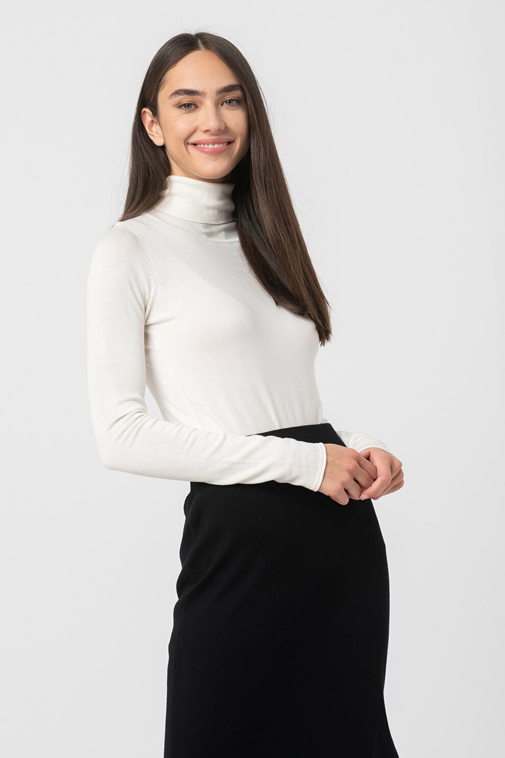 Haily's, Pulover tricotat fit cu guler inalt Alba, Alb