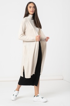 Haily's, Cardigan lung tricotat cu slituri laterale, Bej deschis Haily's, Cardigan lung tricotat cu slituri laterale, Bej deschis