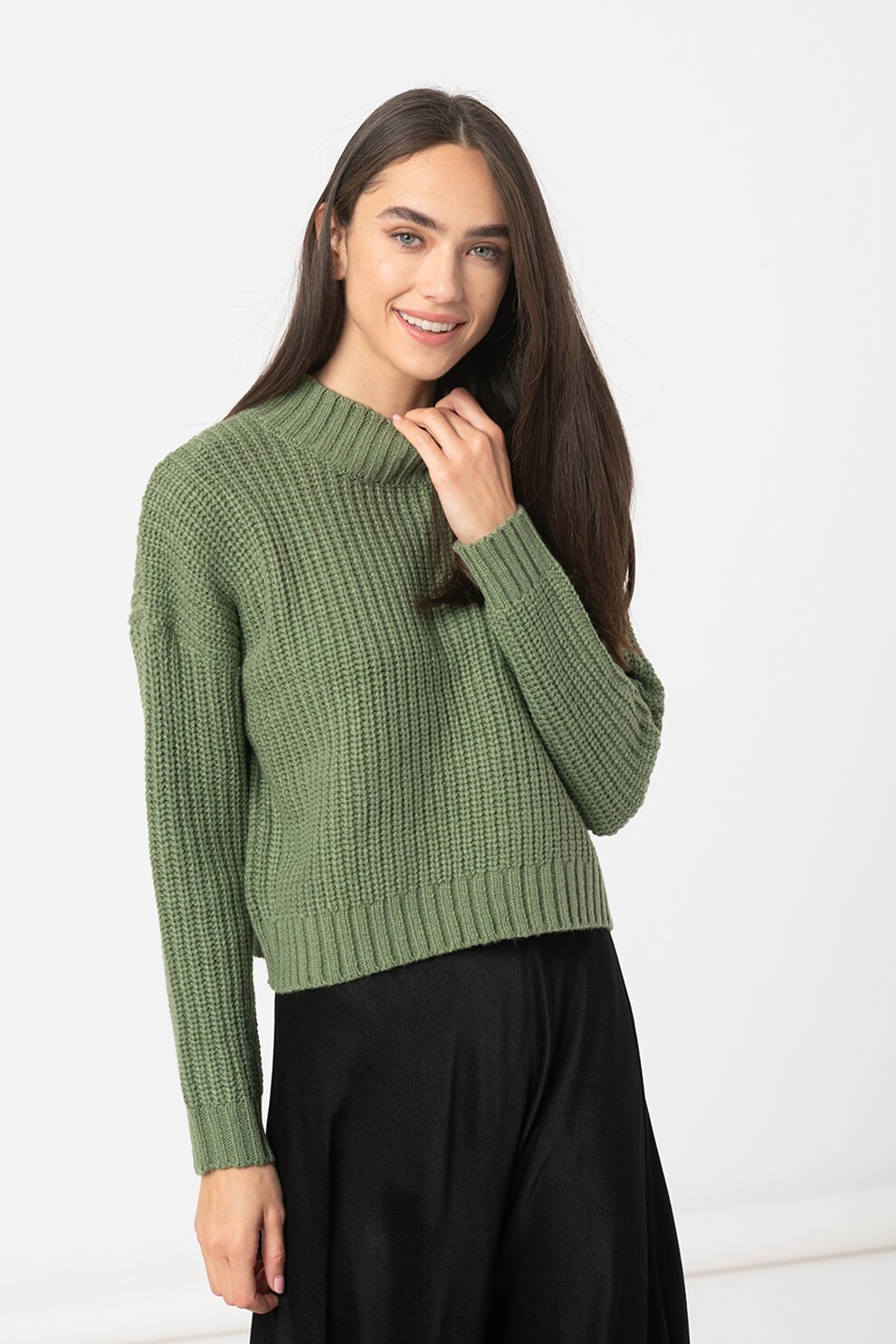 Haily's, Pulover tricotat gros cu aspect crop Joy, Verde sparanghel