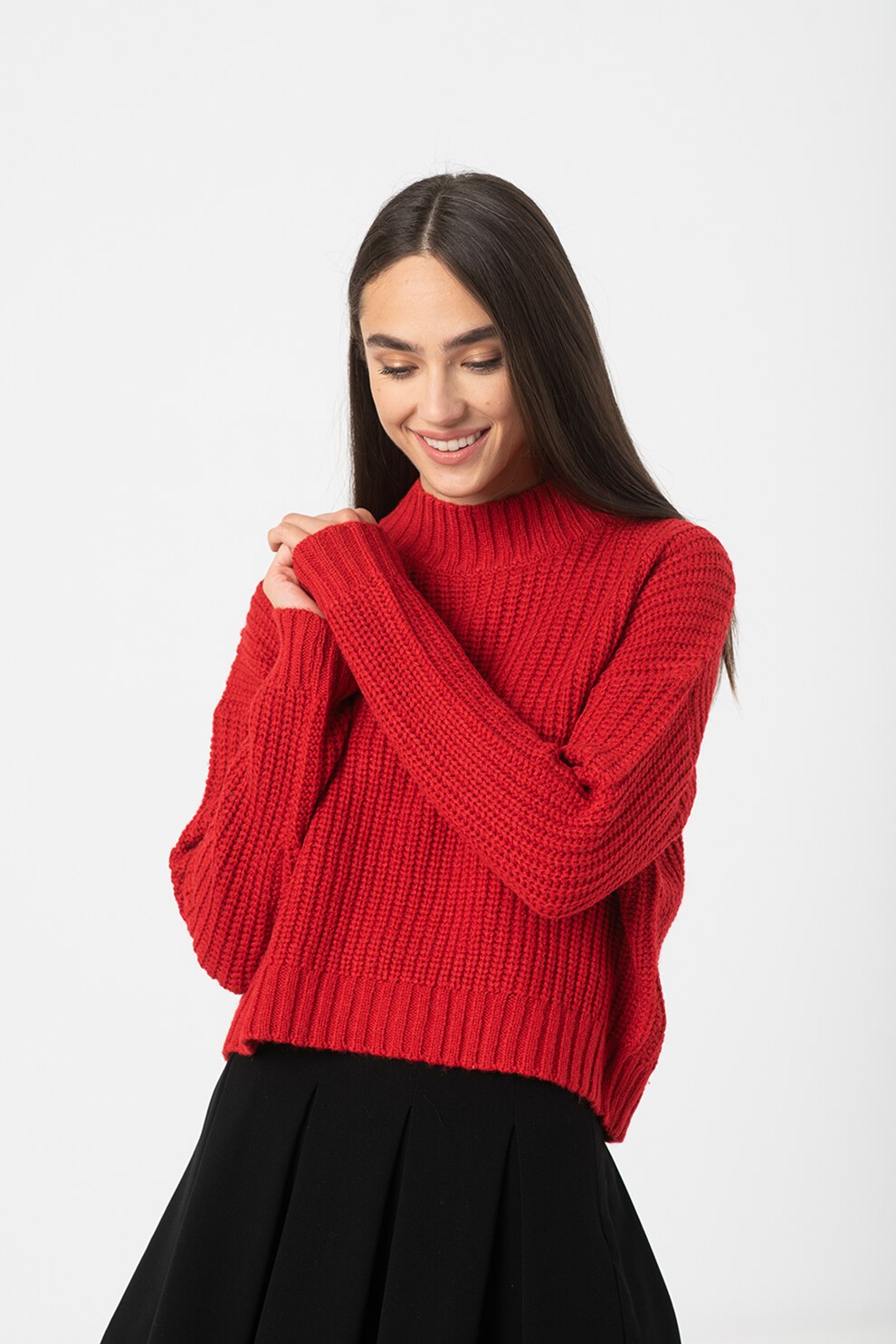 Haily's, Pulover tricotat gros cu aspect crop Joy, Rosu