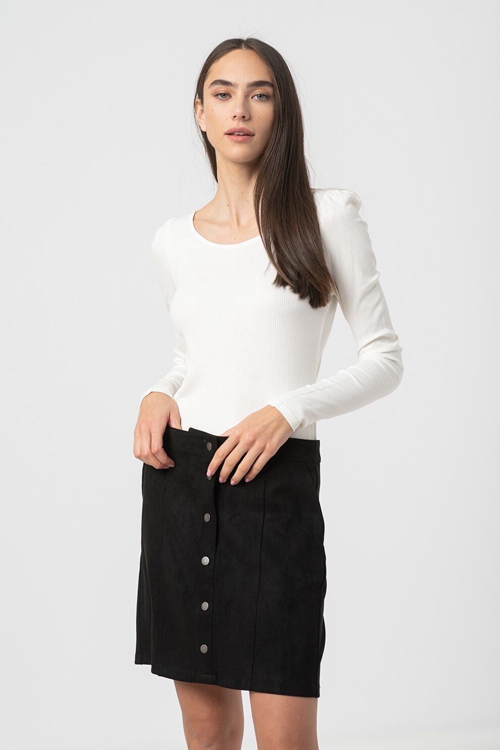 Haily's, Bluza cu striatii si maneci bufante Marle, Alb