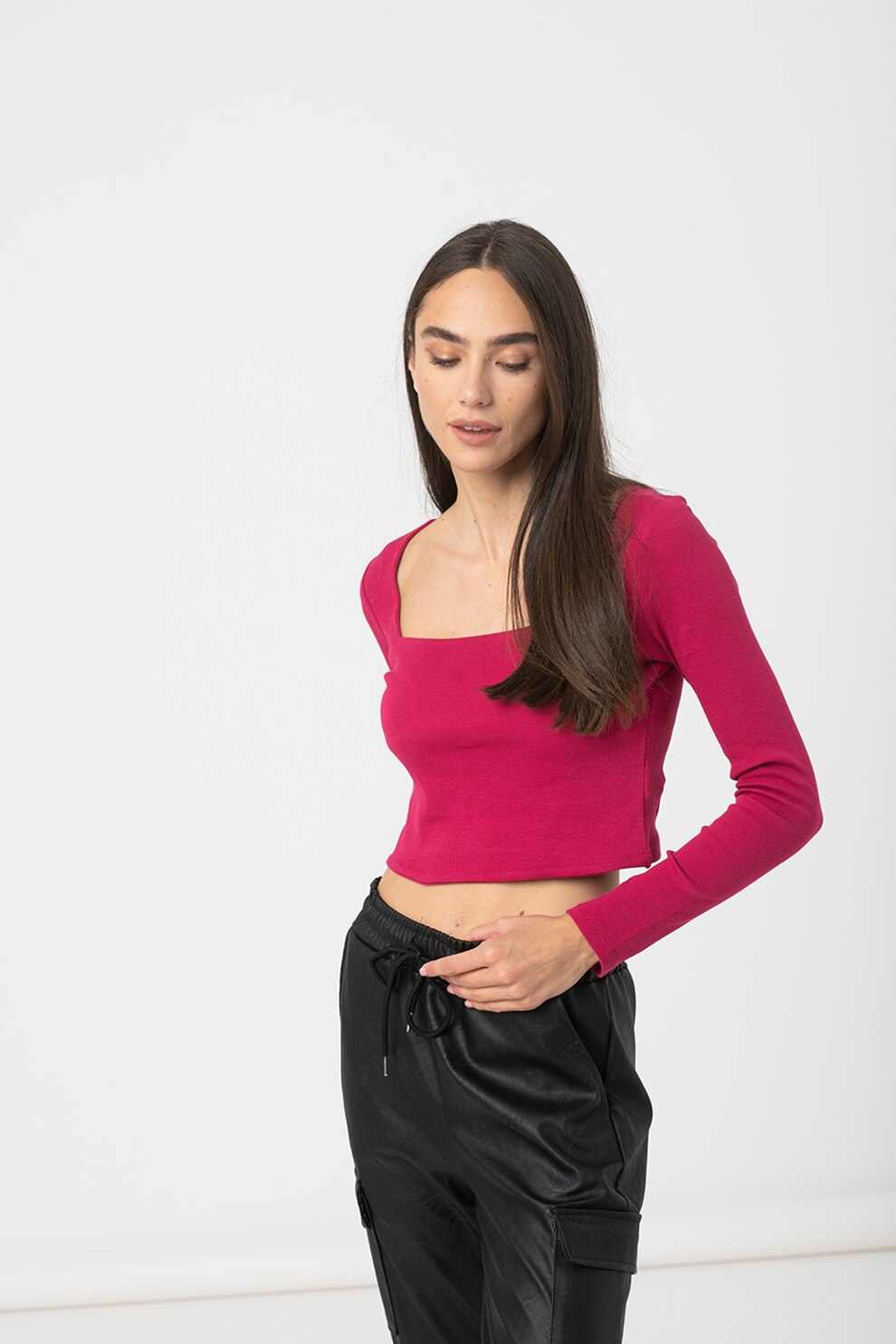 Haily's, Bluza crop cu decolteu patrat Kira, Fucsia