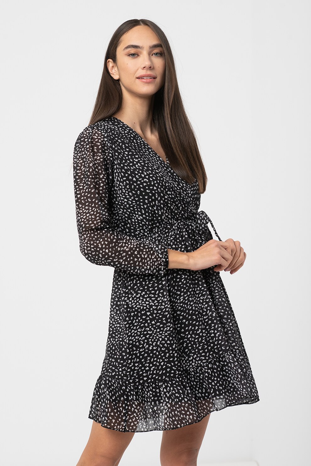 Haily's, Rochie evazata vaporoasa cu decolteu cache coeur Romina, Negru/Alb