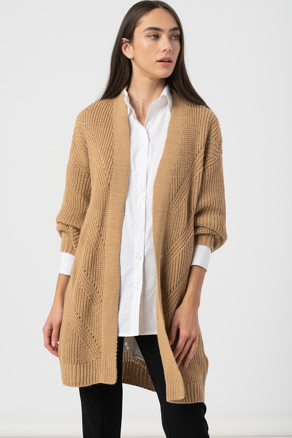 Haily's, Cardigan cu maneci cazute fara inchidere Birte, Maro camel