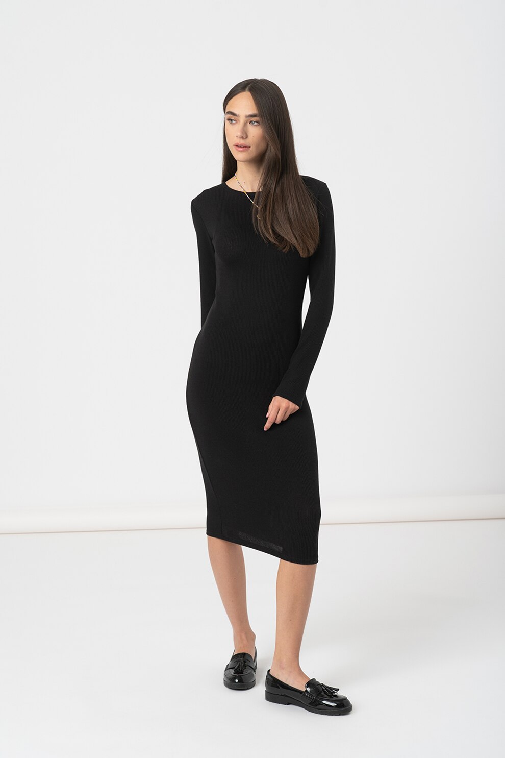 Haily's, Rochie midi cambrata cu aspect texturat Orla, Negru