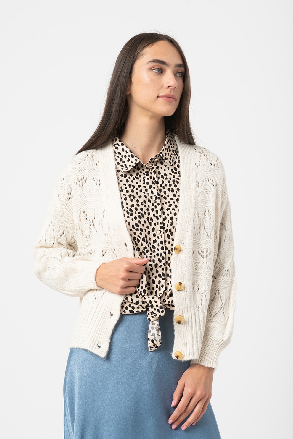 Haily's, Cardigan cu decolteu in V Glorie, Crem